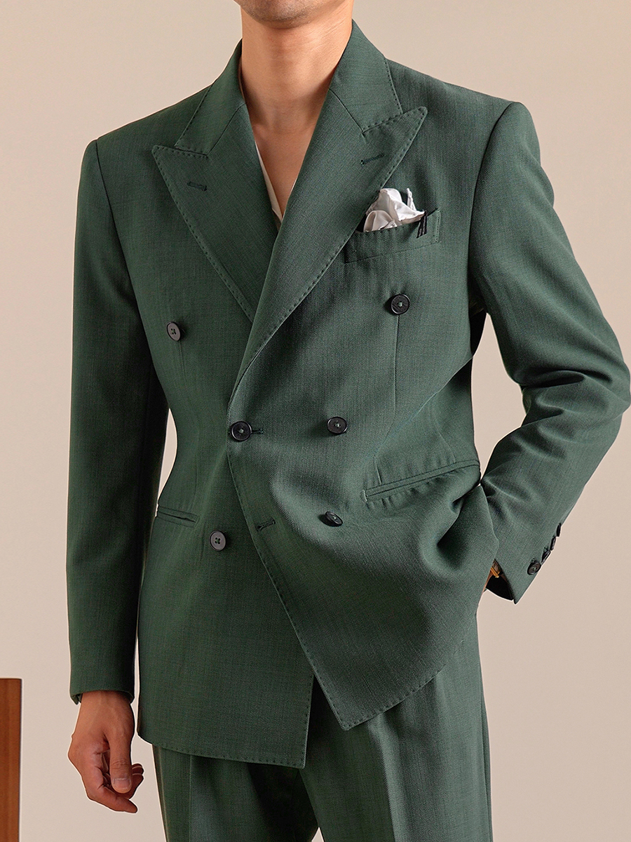 Men Formal Wear Green - 10% Wool 12% Modal Mens Suits