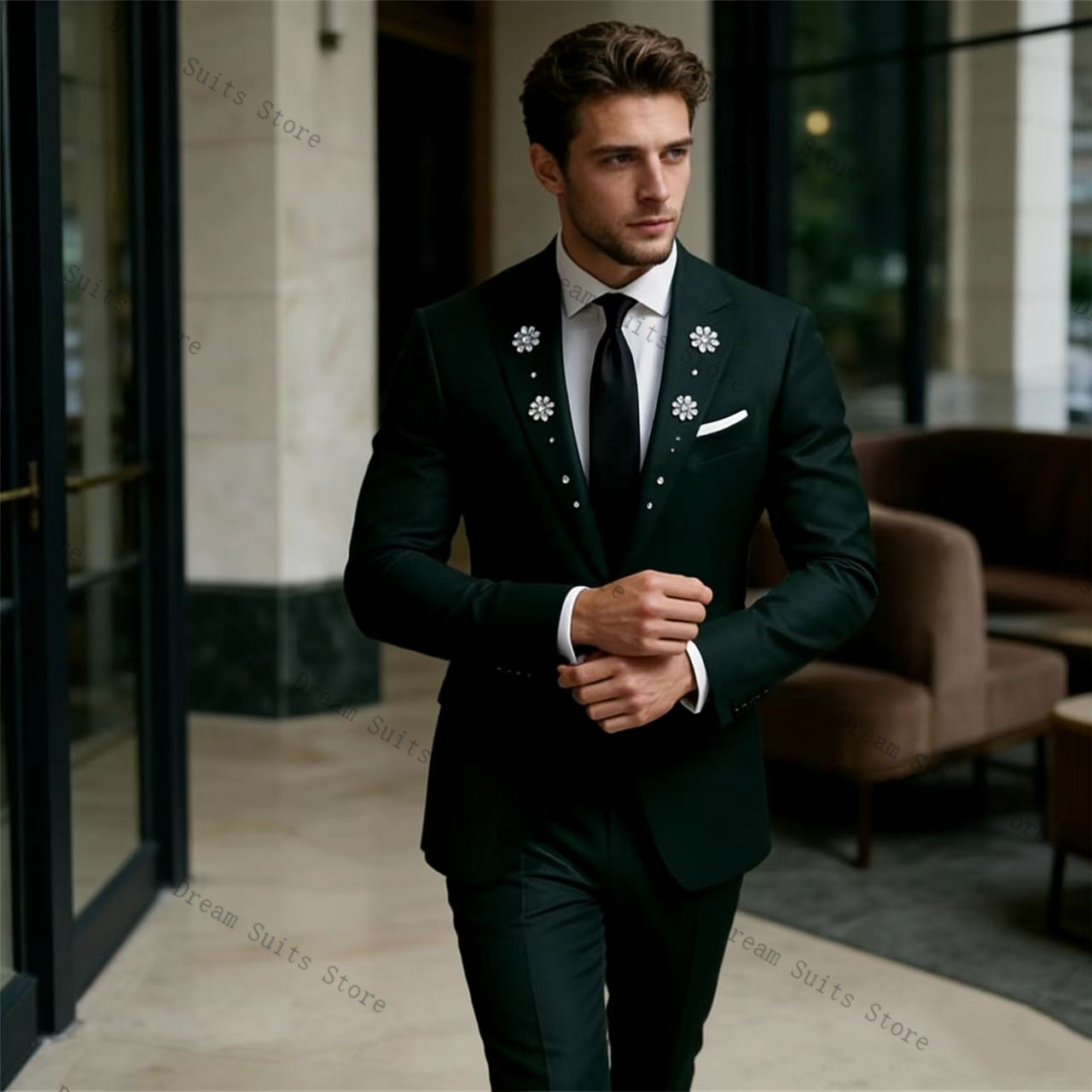 Men Formal Wear Green - Crystals Men Suit Set 2 Pcs