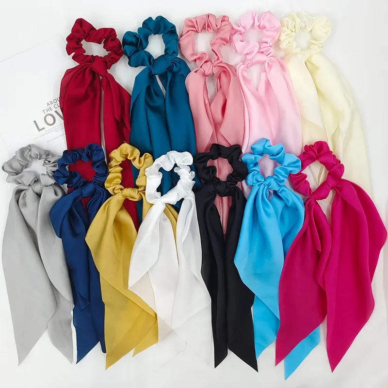 Satin Bow Tie - Fashion Solid Color Bow Satin Long