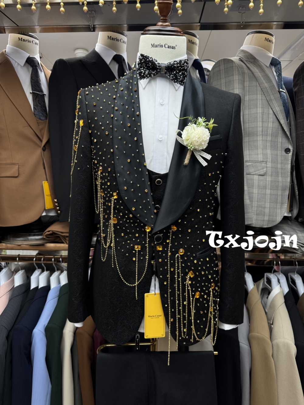 Men Formal Wear For Wedding - New Golden Beaded Tassel Suit Set