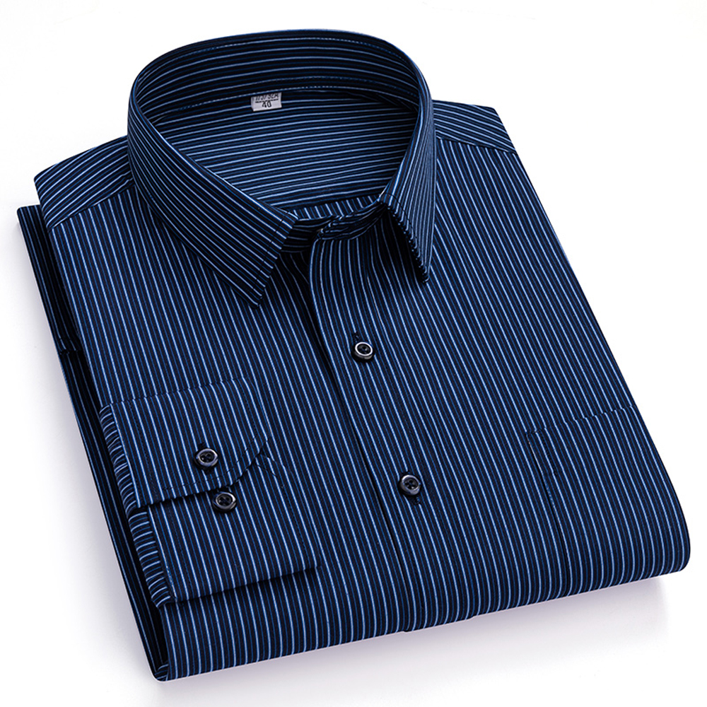 Men Formal Office Wear Shirts - Men's Spread Collar Long Sleeve Striped