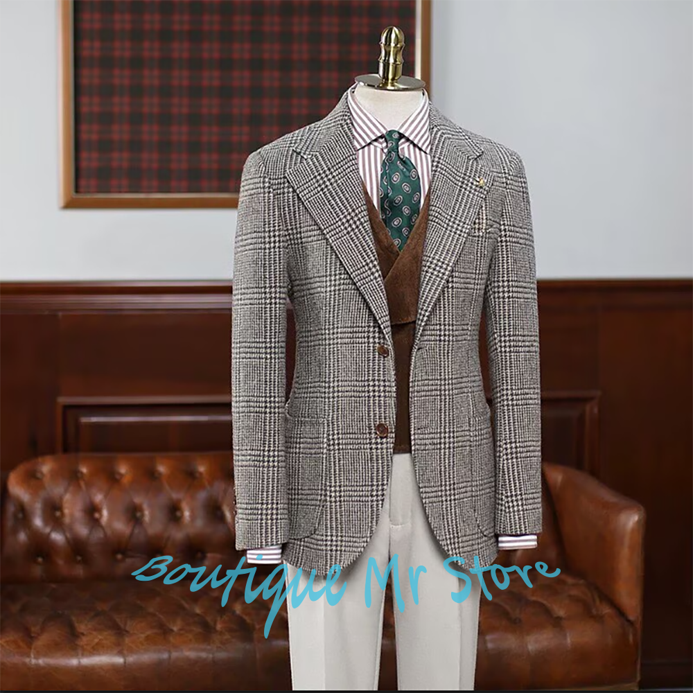 Mens Formal Look - Classic Houndstooth Pattern Men's Suits 3Piece(Jacket+Vest+Pants)