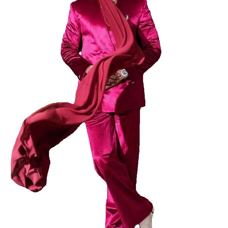Pink Satin Men Suit Set 2 Piec - Men Formal Wear With Scarf recensie en prijs