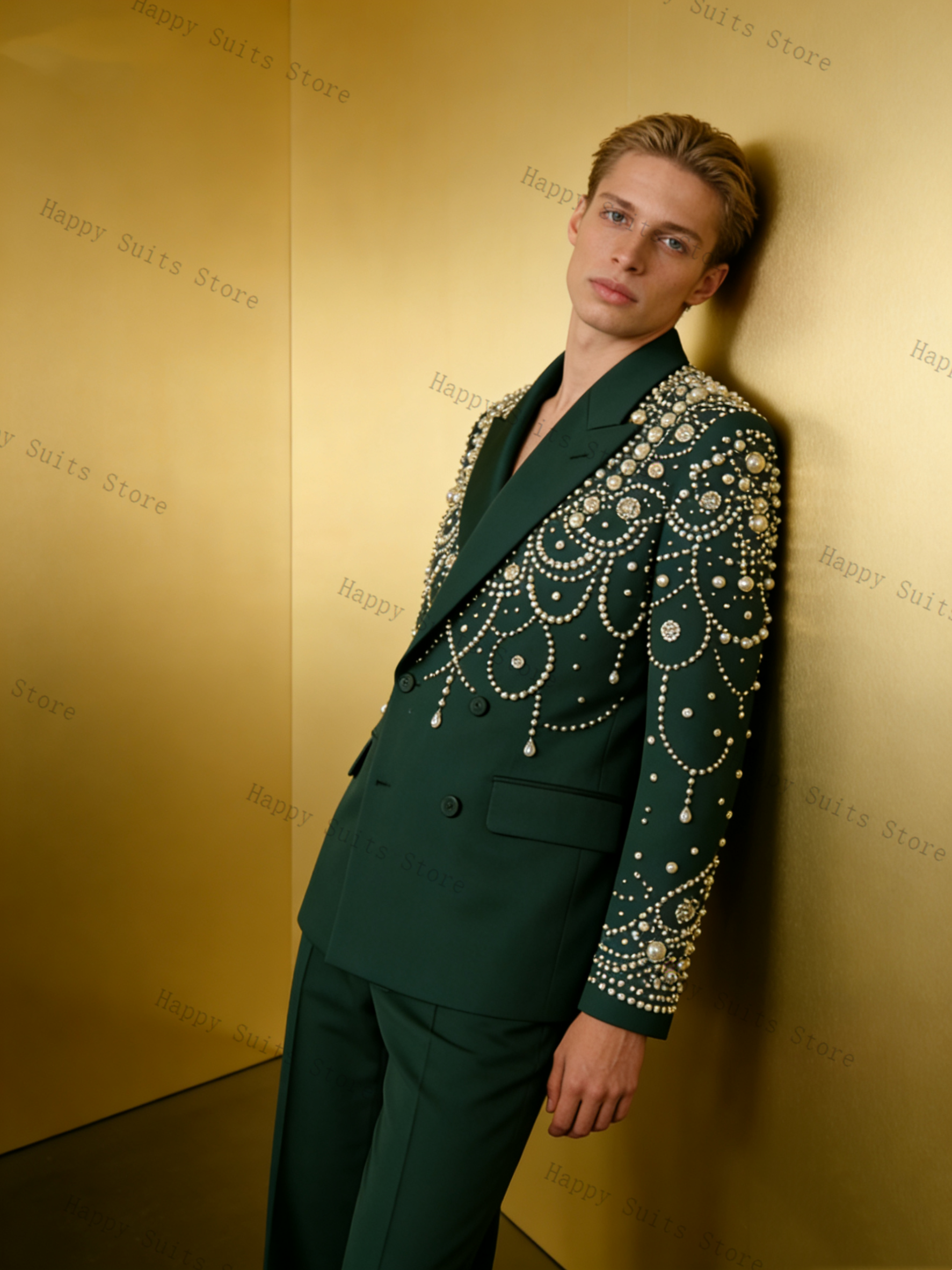 Green Crystals Men Suit Set 2  - Men Formal Wear Green recensie en prijs