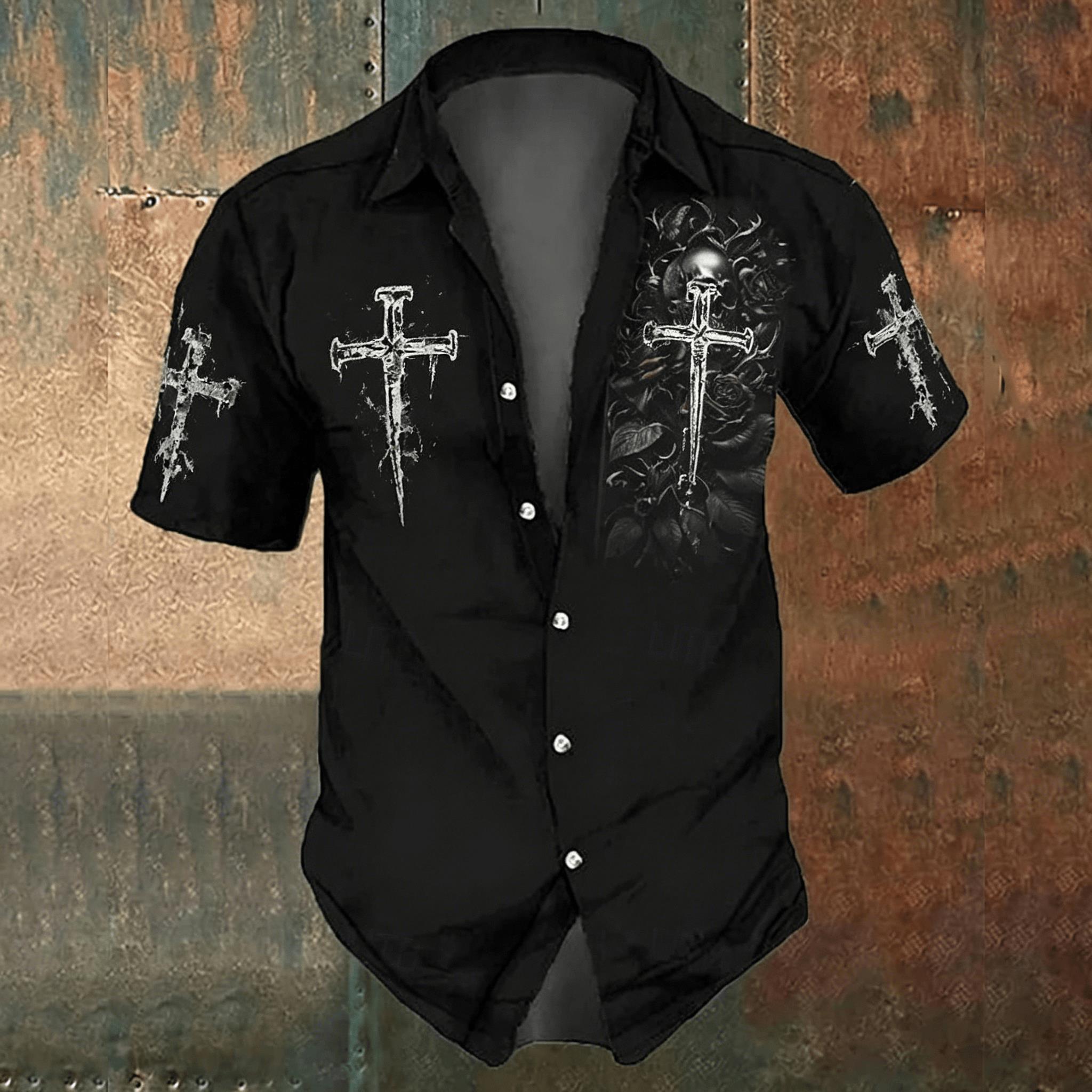 Men's Black Cross Print Casual - Men'S Gothic Formal Wear recensie en prijs
