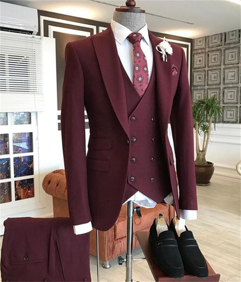 2021 Burgundy Double Breasted  - Men Formal Wear For Wedding recensie en prijs