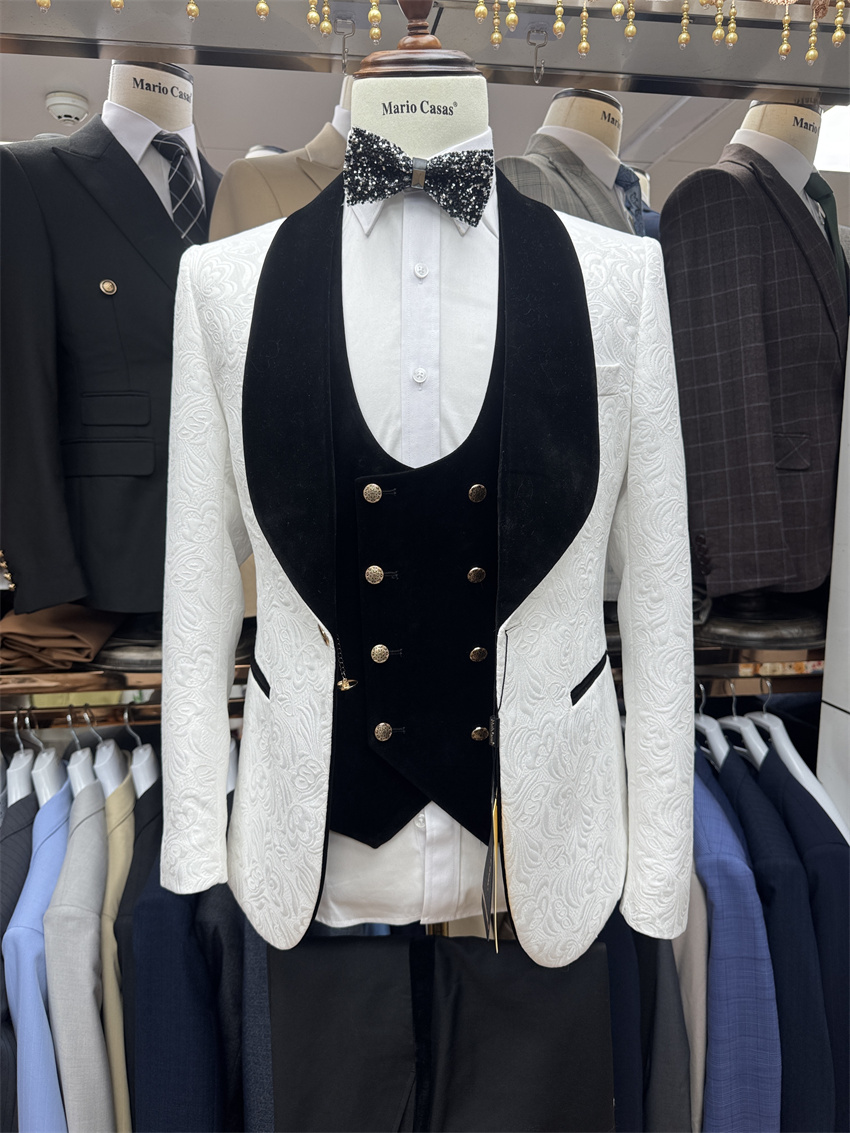 3 Pcs Floral Groom Tuxedo for  - Formal Wear For Men Black Suit recensie en prijs
