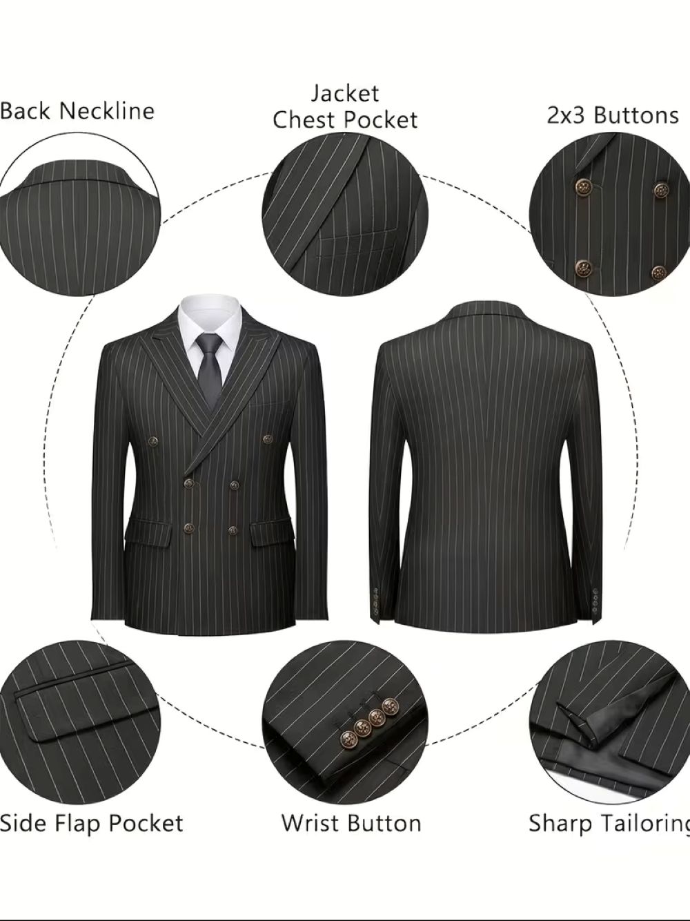  Men's Black Pinstripe Double  - Formal Wear For Men Black Suit recensie en prijs